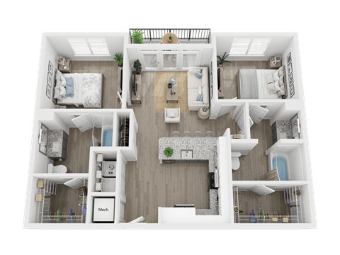 2 bed 2 bath B1.1A Floor Plan at Link Apartments® 4th Street, Winston-Salem, NC, 27101
